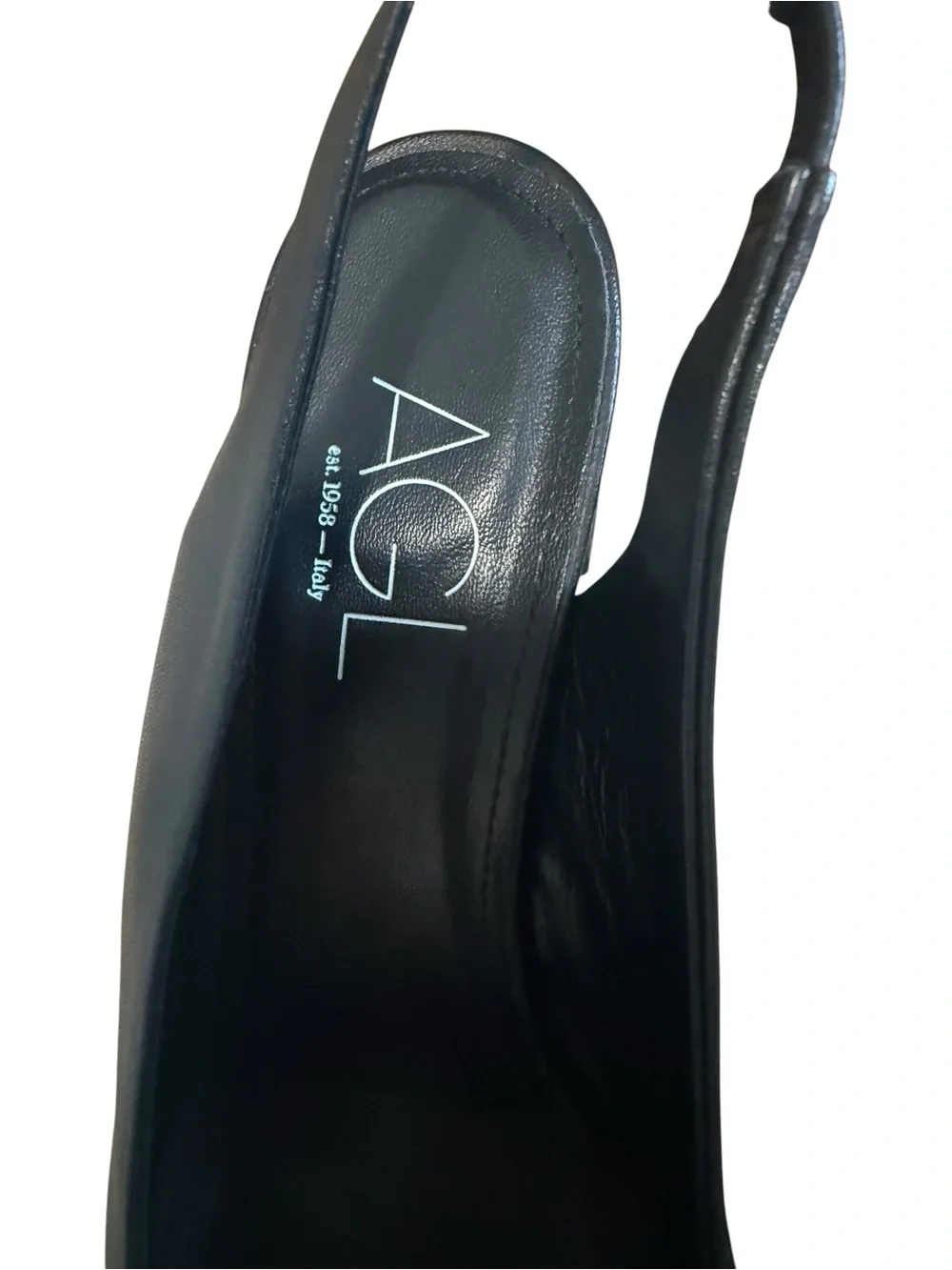 AGL Black Leather Pointed Toe Block Heel Slingback Pumps Size 40 | like new! - Picture 12 of 12